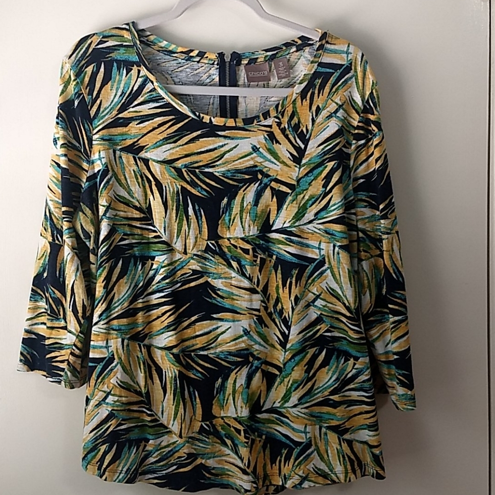 Chico's Tropical Palm Print Cotton Top